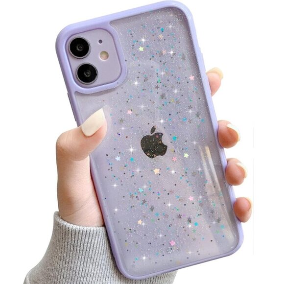 iPhone 12/12 Pro Case Glitter with Screen Protector & Purple Stand - Picture 1 of 5